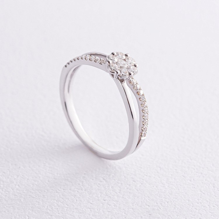 Каблучка "Квіточка" в білому золоті з діамантами к269cha від ювелірного магазину Онікс