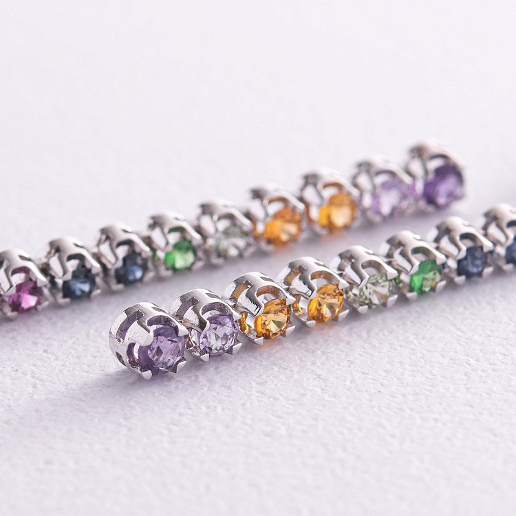 Золотые серьги - пусеты (сапфиры, цитрины, цавариты, аметисты) сб0439di от ювелирного магазина Оникс - 2