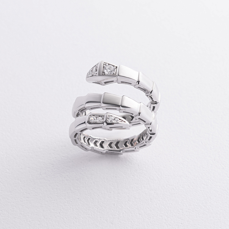 Кольцо "Змея" в белом золоте (фианиты) к08303 от ювелирного магазина Оникс