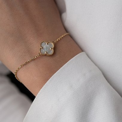 Браслет "Конюшина" в жовтому золоті (перламутр) б04391 №2