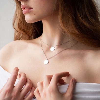 Двойное серебряное колье "Монеты" (возможна гравировка) 181010