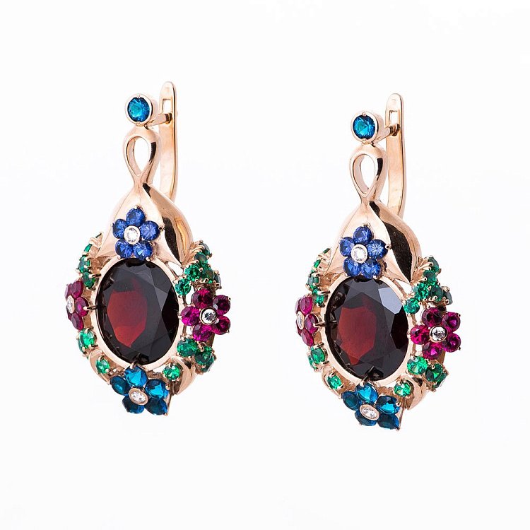 Золотые серьги с гранатом и фианитами 14048496 от ювелирного магазина Оникс