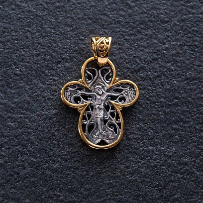 Серебряный крестик с позолотой 131790 №3