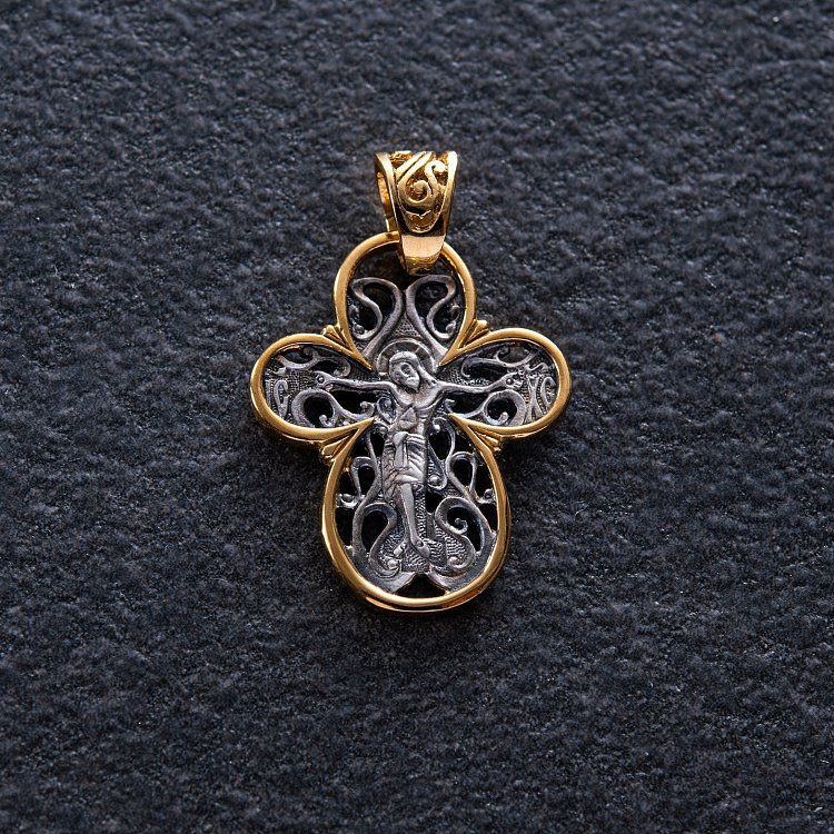 Серебряный крестик с позолотой 131790 от ювелирного магазина Оникс - 2