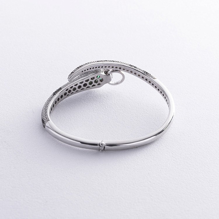 Жорсткий срібний браслет "Пантера" з фіанітами 386б від ювелірного магазину Онікс - 6