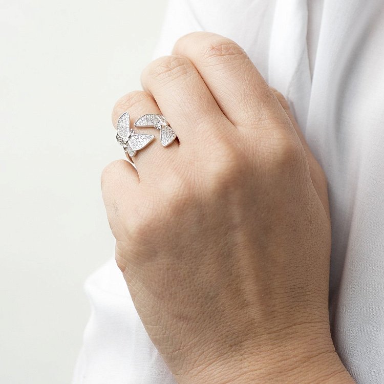 Серебряное кольцо с фианитами "Бабочки" 112039 - 3 Серебряное кольцо с фианитами "Бабочки" 112039 от ювелирного магазина Оникс - 3