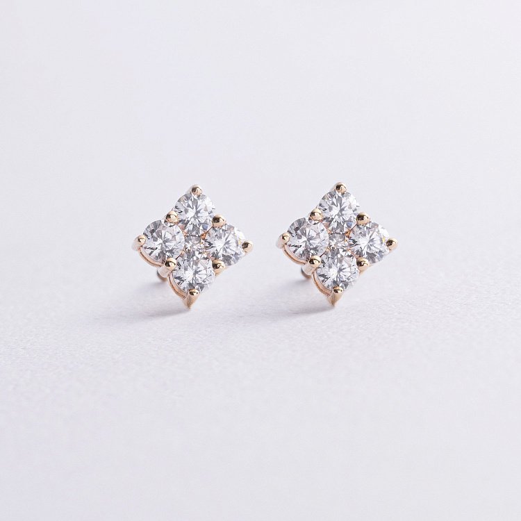 Сережки - пусети "Fleur" з фіанітами (жовте золото) с09147 від ювелірного магазину Онікс