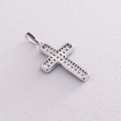 Золотой крестик (сапфир, бриллиант) пб0122gm №3