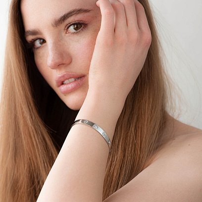 Жорсткий браслет "Love" з білого золота (фіаніт) б03337 №6