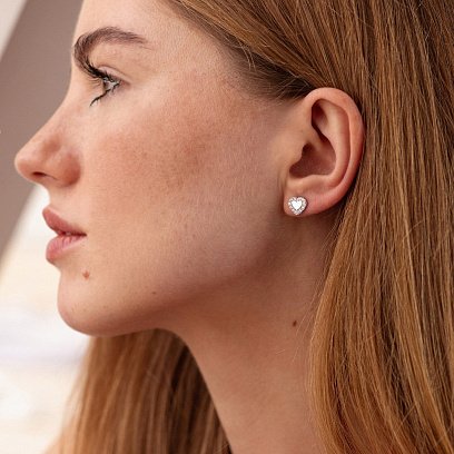 Сережки - пусети "Сердечки" з фіанітами (біле золото) с08111 №4