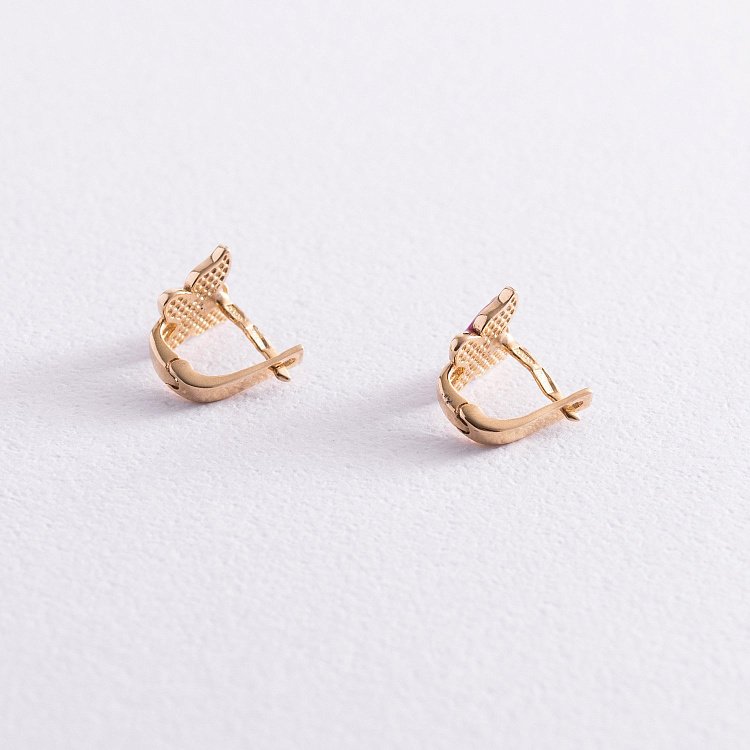 Золоті дитячі сережки "Метелики" з емаллю с03222 від ювелірного магазину Онікс - 2