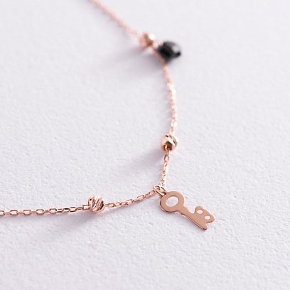 Золотой браслет "Ключики" на ногу (фианиты) б04880 №4