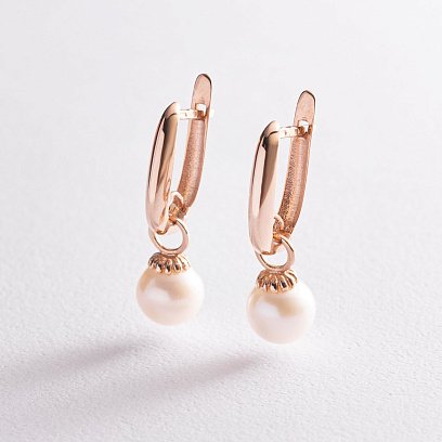 Золоті сережки з перлами с07529