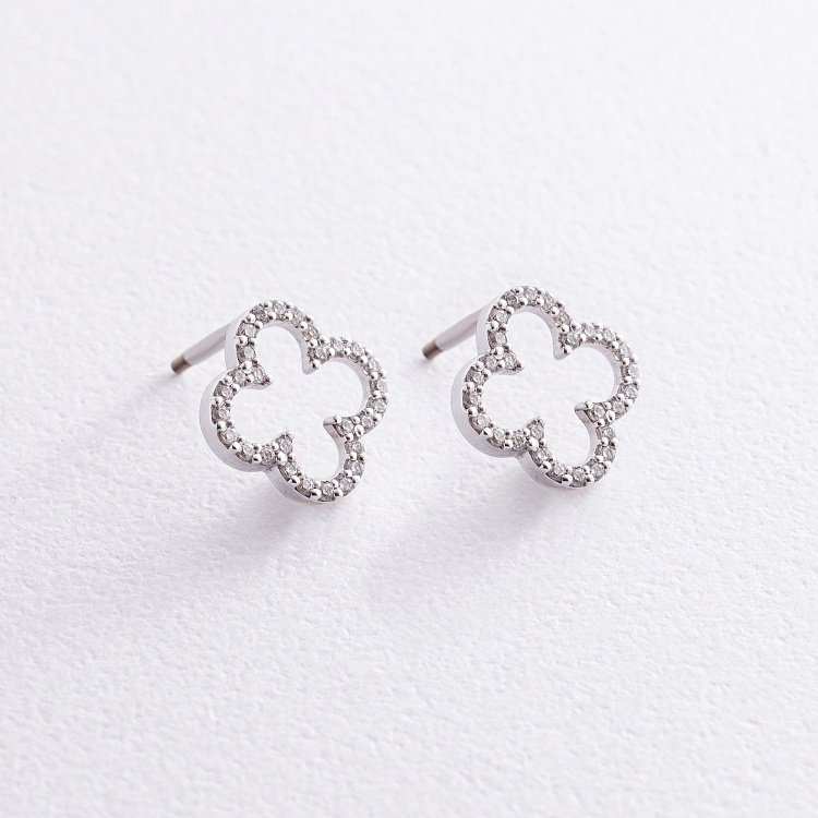 Золоті сережки - пусети "Конюшина" з фіанітами с08284 від ювелірного магазину Онікс