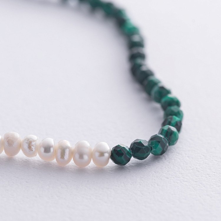 Срібне кольє "Перлинки і малахіт" 181285 від ювелірного магазину Онікс - 9