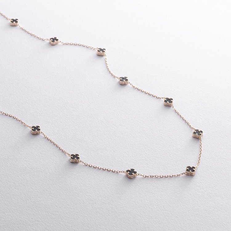 Колье "Клевер" с ониксом mini (желтое золото) кол02429 от ювелирного магазина Оникс - 2