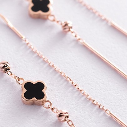 Золоті сережки - протяжки "Конюшина" (емаль) с07610 №3