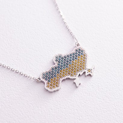 Золоте кольє "Україна" з блакитними та жовтими діамантами 727041121 №4