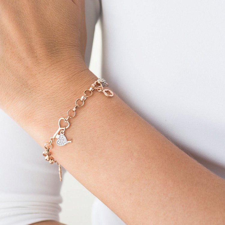Золотий браслет "Сердечко і ключик" з фіанітами б03312 від ювелірного магазину Онікс - 3