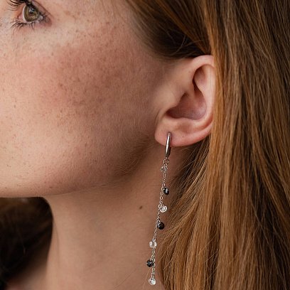 Срібні сережки з чорними та білими фіанітами 123286 №4