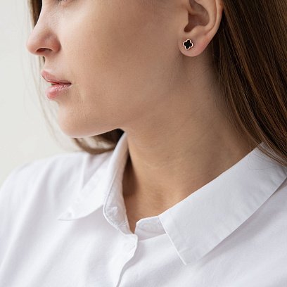 Золоті сережки - пусети "Конюшина" (емаль) 500047Е №2