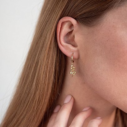 Золотые серьги - пусеты "Змеи" с07370 №2