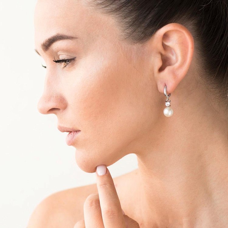 Золотые серьги с культ. пресн. жемчугом и фианитами с02893ф от ювелирного магазина Оникс - 3