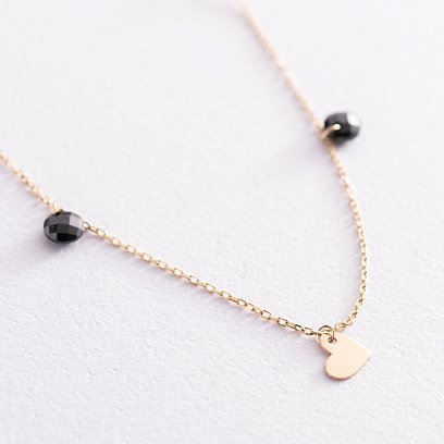 Золотой браслет "Сердечки и монетка" на ногу (черные фианиты) б04796 №3