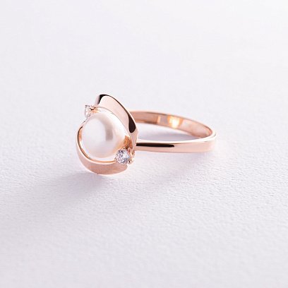 Золотое кольцо с жемчугом и фианитами к07211 №3