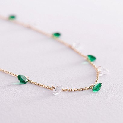 Колье в желтом золоте (зеленые и белые фианиты) кол02308 №4