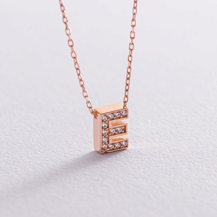 Кольє з буквою "В" в червоному золоті (фіаніти) кол01255Е від ювелірного магазину Онікс