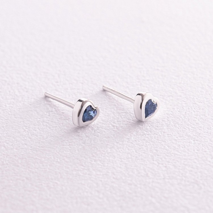 Золотые серьги - пусеты "Сердечки" с сапфирами сб0414gl от ювелирного магазина Оникс - 2