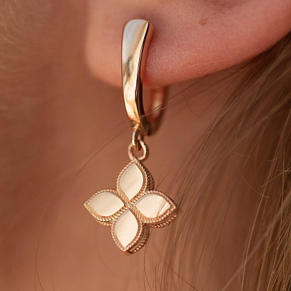 Сережки "Конюшина" в червоному золоті с08457 №4