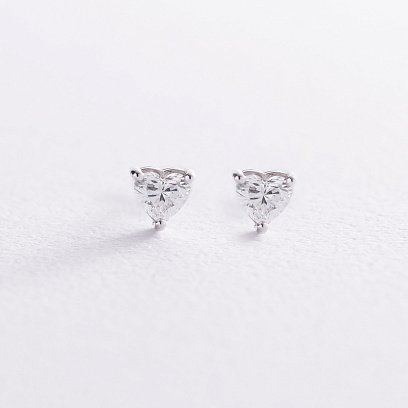 Золоті сережки - пусети "Сердечки" з діамантами сб0441di