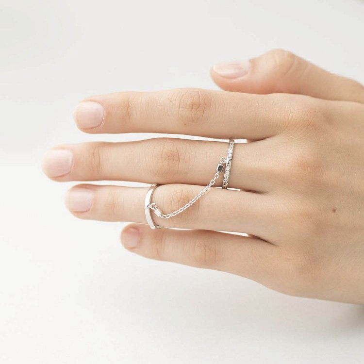 Золота каблучка на дві фаланги з фіанітами к05509 від ювелірного магазину Онікс - 6