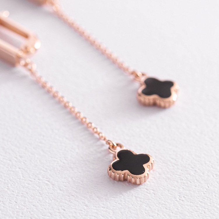 Золотые серьги "Клевер" (эмаль) 400273E от ювелирного магазина Оникс - 2