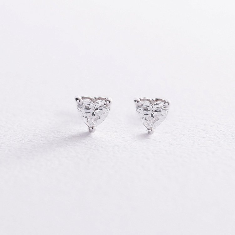 Золоті сережки - пусети "Сердечки" з діамантами сб0441di від ювелірного магазину Онікс