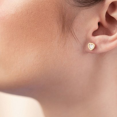 Золотые серьги - пусеты "Сердечки" с перламутром с08392 №4
