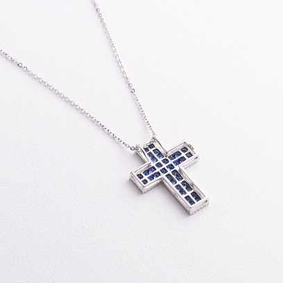 Золотое колье "Крестик" с бриллиантами и сапфирами колб0182mi №3