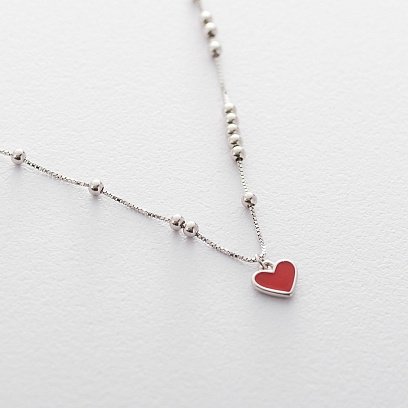 Срібне кольє з сердечком (емаль) 18802 №6