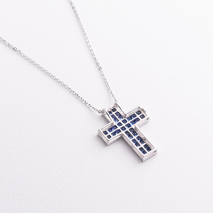 Золотое колье "Крестик" с бриллиантами и сапфирами колб0182mi от ювелирного магазина Оникс - 2