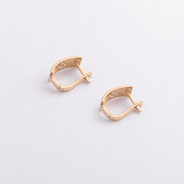 Сережки "Конюшина" в жовтому золоті (фіаніти) с09526 від ювелірного магазину Онікс - 1