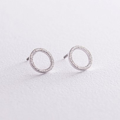 Золотые серьги - пусеты "Круговорот" с бриллиантами 323311121 №2