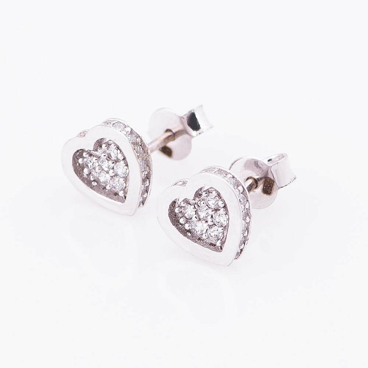 Золоті сережки-пусети "Серця" з фіанітами с04774 від ювелірного магазину Онікс