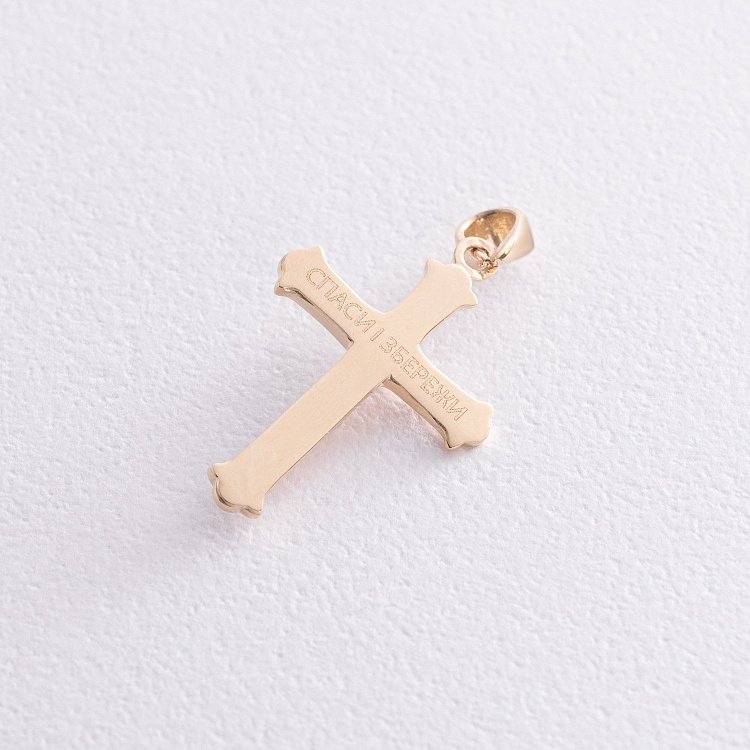 Золотой крестик "Распятие. Спаси и Сохрани" (на укр. языке) п03867 от ювелирного магазина Оникс - 2
