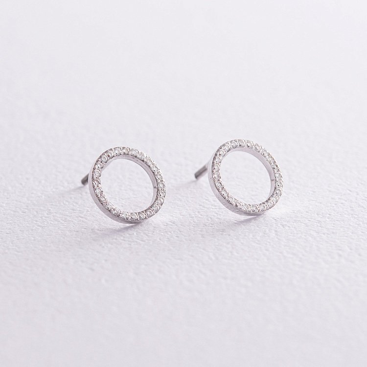 Золотые серьги - пусеты "Круговорот" с бриллиантами 323311121 от ювелирного магазина Оникс - 1