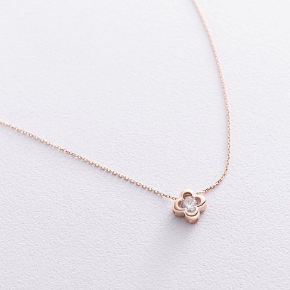 Кольє "Конюшина" в червоному золоті (фіаніт) кол01837