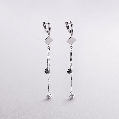 Серебряные серьги "Кубики на цепочке" 123482