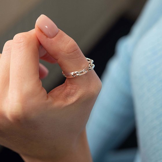Серебряное кольцо "Цепочка" 112679 №4