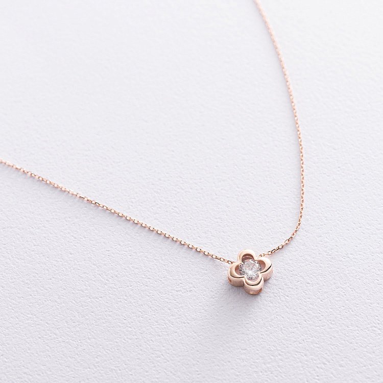 Кольє "Конюшина" в червоному золоті (фіаніт) кол01837 від ювелірного магазину Онікс